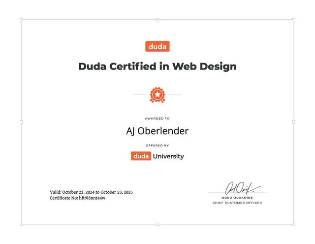 Certificate: Duda Certified in Web Design, Duda University