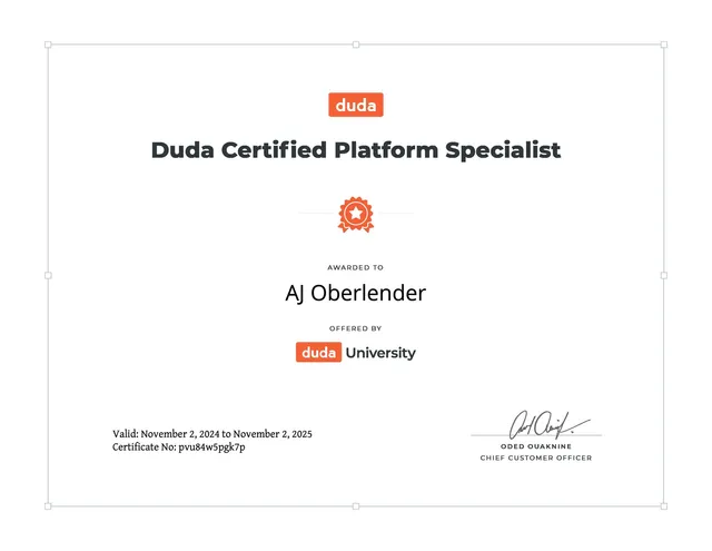 Certificate: Duda Certified Platform Specialist, Duda University